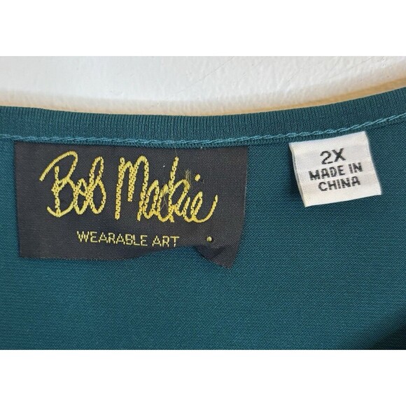 BOB MACKIE Chevron Hi-Low Knit Top Women 2X Green Tie Neck Metallic Party Blouse - Picture 9 of 12